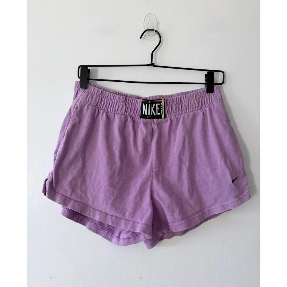 NIKE Sportswear Purple Fleece Shorts High Waisted Box Logo Lounge Womens Small
